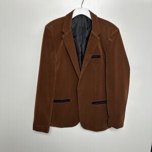 Unbranded Men’s Brown Velvet Blazer Slim Fit 2 Button Jacket Size Medium